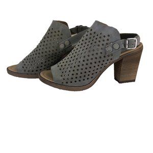 BARBARA BARBIERI gray laser cut leather sandal block heels -  SZ 7.5